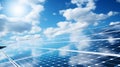 Renewable energy concept solar panels close up against sky background, clean power generation