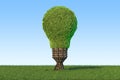 Renewable energy concept. Tree shaped as light bulb on the green Royalty Free Stock Photo
