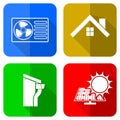 Renewable energy concept vector icons, set of heat pump, home, roof, gutter and solar panel symbols in eps 10