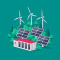 Renewable Energy Smart Grid Power Station with Solar Wind and Battery Storage Royalty Free Stock Photo