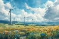 renewable energy with green energy as wind turbines Royalty Free Stock Photo