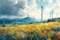 renewable energy with green energy as wind turbines Royalty Free Stock Photo