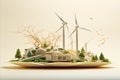 Renewable Energy. Green Wind Turbines for a Carbon Neutral Future by 2050 - Paper Art