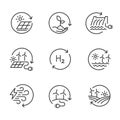 Renewable energy line icon logo set. Wind, solar, hydro, wave, hydrogen, clean energy resources icons in round format. Royalty Free Stock Photo