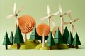 Renewable Energy. Paper Art of Green Wind Turbines and Carbon Neutrality by 2050