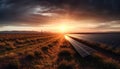 Renewable energy powers the rural landscape at dawn and dusk generated by AI