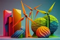 Renewable Energy Sources: Solar panels and windmills solar and wind energy. clean, sustainable and efficient energy