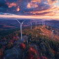 Renewable energy wind farm along a ridge in the mountains. Created by artificial intelligence Royalty Free Stock Photo