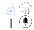 Renewable energy wind turbine, cloud technology, and voice recognition concept integration Royalty Free Stock Photo