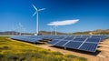 Renewable Energy: Wind Turbines and Solar Panels Royalty Free Stock Photo