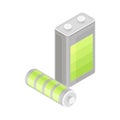 Renewable Green Energy Source with Charged Battery Isometric Vector Illustration