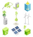 Renewable Green Energy Source with Wind Generator and Solar Panel Isometric Vector Set Royalty Free Stock Photo