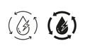 Renewable Hydropower, Waterdrop with Lightning and Arrows Line and Silhouette Icon Set. Hydroelectric Eco Green Energy