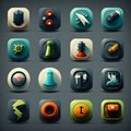Renewable resources icons multiple on a dark grey background suitable for system, stickers or application