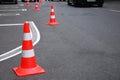 Renewing of parking marking on the road,traffic cones