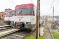 RENFE locomotive carriage stopped at the Abando Idalecio Prieto railway station. Royalty Free Stock Photo