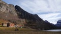 Renndolsetra farm buildings in Innerdalen mountain valley in Norway in autumn