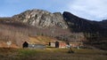 Renndolsetra farm buildings in Innerdalen mountain valley in Norway in autumn