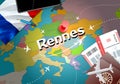 Rennes city travel and tourism destination concept. France flag