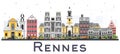 Rennes France City Skyline with Color Buildings Isolated on Whit