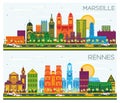 Rennes and Marseille France City Skylines with Gray Buildings and Blue Sky Royalty Free Stock Photo