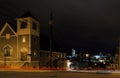 Rennsaeler NY USA - Street corner at night overlooking Albany at Christmastime. Royalty Free Stock Photo