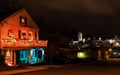 Rennsaeler NY USA - Street corner at night overlooking Albany at Christmastime. Royalty Free Stock Photo