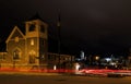 Rennsaeler NY USA - Street corner at night overlooking Albany at Christmastime. Royalty Free Stock Photo