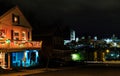 Rennsaeler NY USA - Street corner at night overlooking Albany at Christmastime. Royalty Free Stock Photo