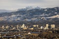 Reno Nevada at sunrise in the winter with snow on the mountains Royalty Free Stock Photo