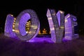 RENO, NEVADA, UNITED STATES - Jun 03, 2020: LOVE Statue by Laura Kimpton and Jeff Schomberg at Renown, Reno