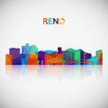 Reno skyline silhouette in colorful geometric style.