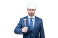 Renovate your lost dream. Construction manager hold hammer. Construction and mounting