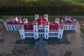 Renovated ancient castle-palace of Puslovsky aerial photography. Kossovo, Belarus Royalty Free Stock Photo