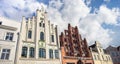 Renovated historic facades at the market square of Wismar, Germany