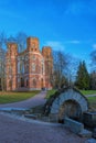 Renovated Neo-Gothic pavilion `Arsenal` 1834 by the design of Adam Menelaws in a Landscape Park the Alexander Park in Pushkin