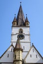 Renovated old historical building of Lutheran Cathedral of Saint Mary Catedrala Evanghelica Sfanta Maria  in the old city center Royalty Free Stock Photo