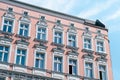 Renovated old house facade, apartment building exterior