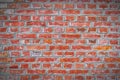 Renovated old red brick wall texture with vignette. Weathered, grungy red brick wall with peeling old white paint. Royalty Free Stock Photo