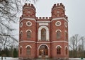 Renovated pavilion of the Arsenal in the town of Pushkin in winter.