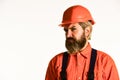 Renovation concept. Mechanic perform technical work. Bearded mature man in uniform. Reputation of excellent worker Royalty Free Stock Photo