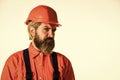 Renovation concept. Mechanic perform technical work. Bearded mature man in uniform. Reputation of excellent worker Royalty Free Stock Photo