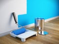 Renovation concept - Paint roller brush, paint can Royalty Free Stock Photo