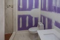 Renovation construction of master bathroom with new under construction bathroom interior drywall ready for tile Royalty Free Stock Photo