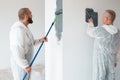 Renovation crew painting walls of new build apartment Royalty Free Stock Photo