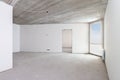 Renovation home. Building construction interior site with concrete walls, blue claudy sky window view light white clean Royalty Free Stock Photo