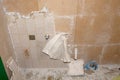 Renovation at home, guest toilet, removing the old tiles