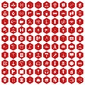 100 renovation icons hexagon red Royalty Free Stock Photo