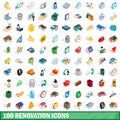 100 renovation icons set, isometric 3d style Royalty Free Stock Photo