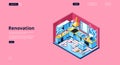 Renovation isometric landing page, home kitchen